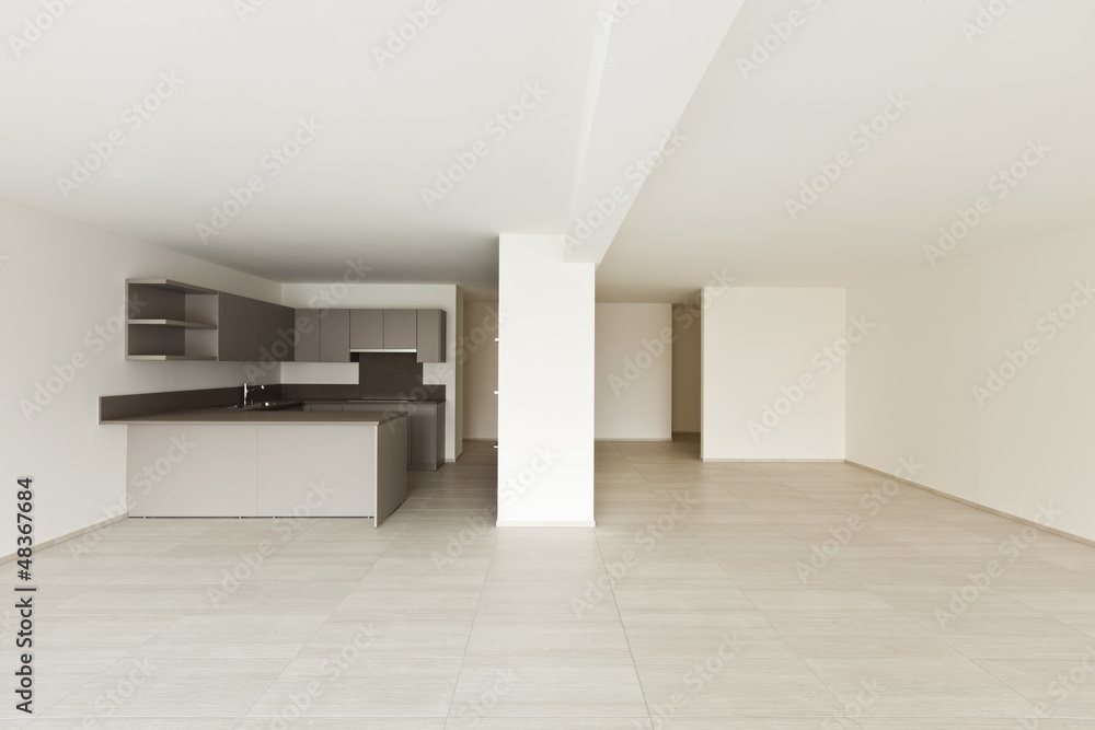 Obraz premium interior, empty big room with open kitchen