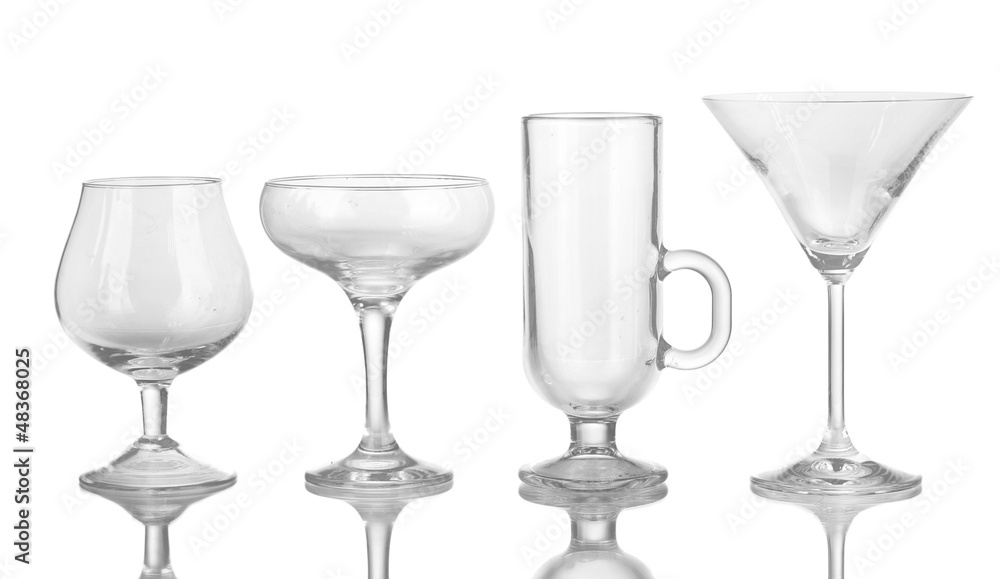 Collection of various glasses isolated on white Collection of various glasses isolated on white