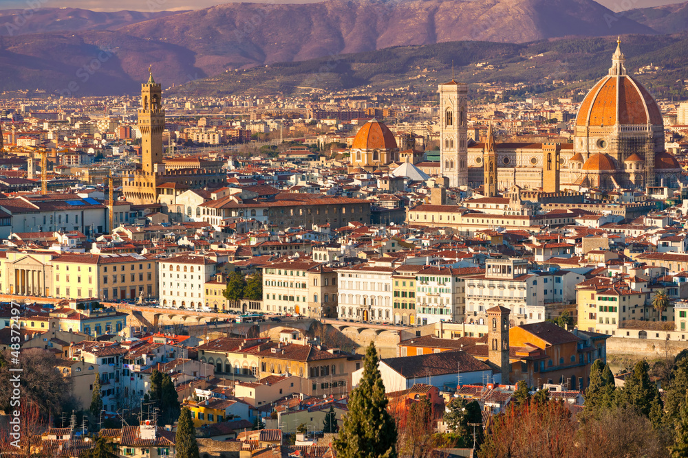 Florence, view of Duomo and Giotto's bell tower.