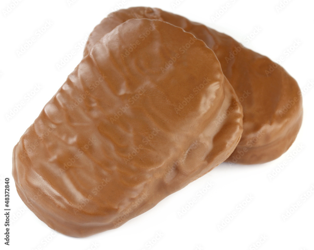 Chocolate cookie over white background