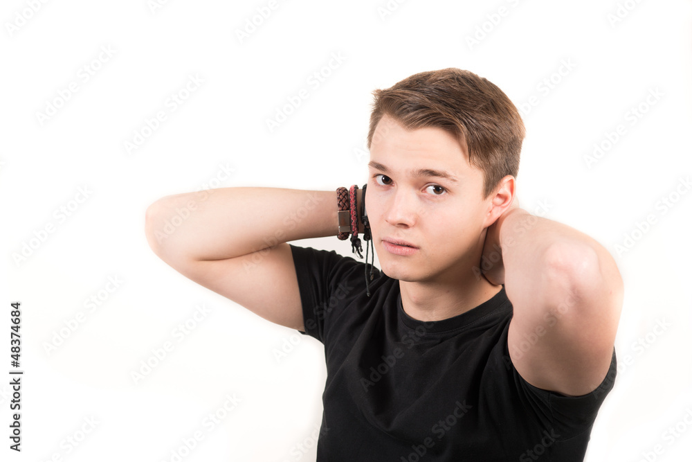 handsome man honding hands behind the head handsome man honding hands behind the head