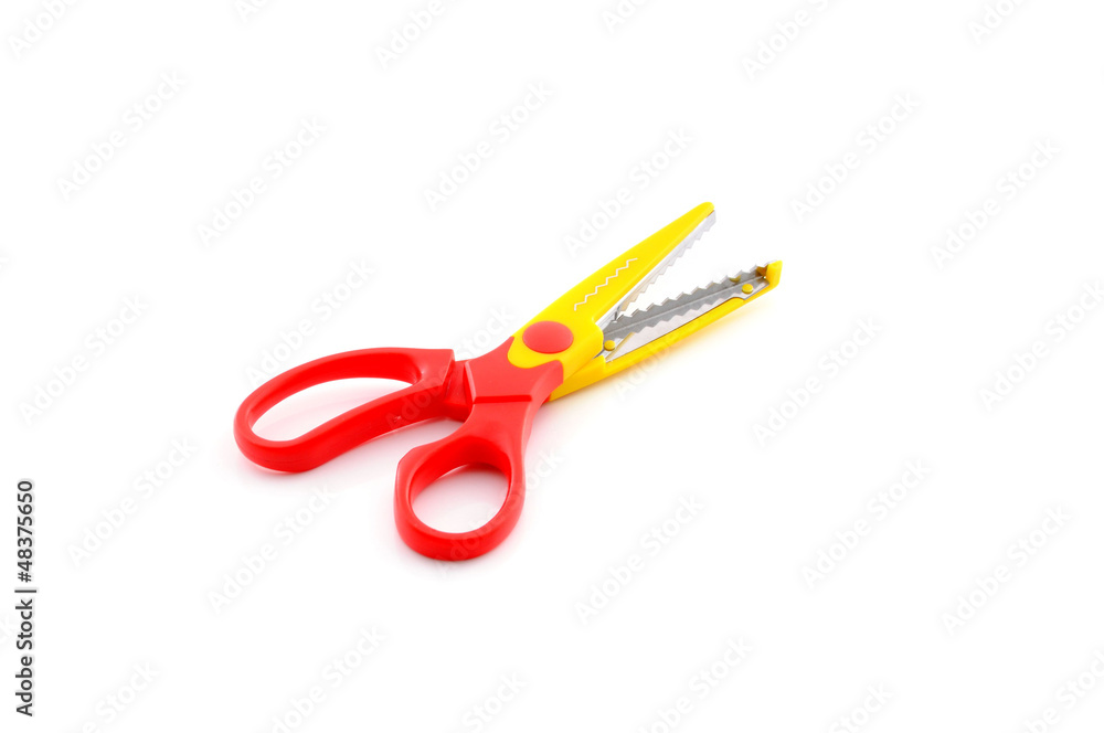 Open scissors for kids isolated on white Open scissors for kids isolated on white