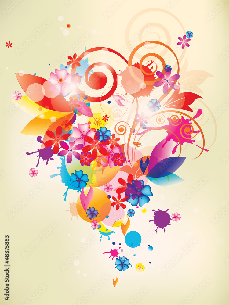 colorful floral composition with flowers and swirls