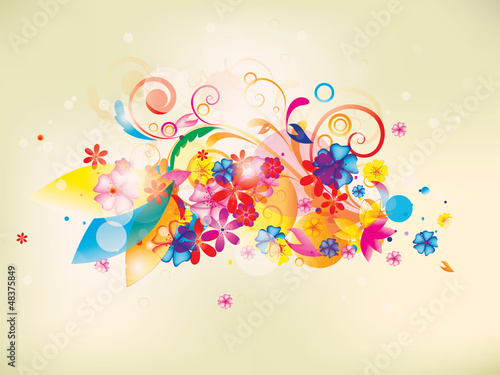 colorful floral composition with flowers and swirls