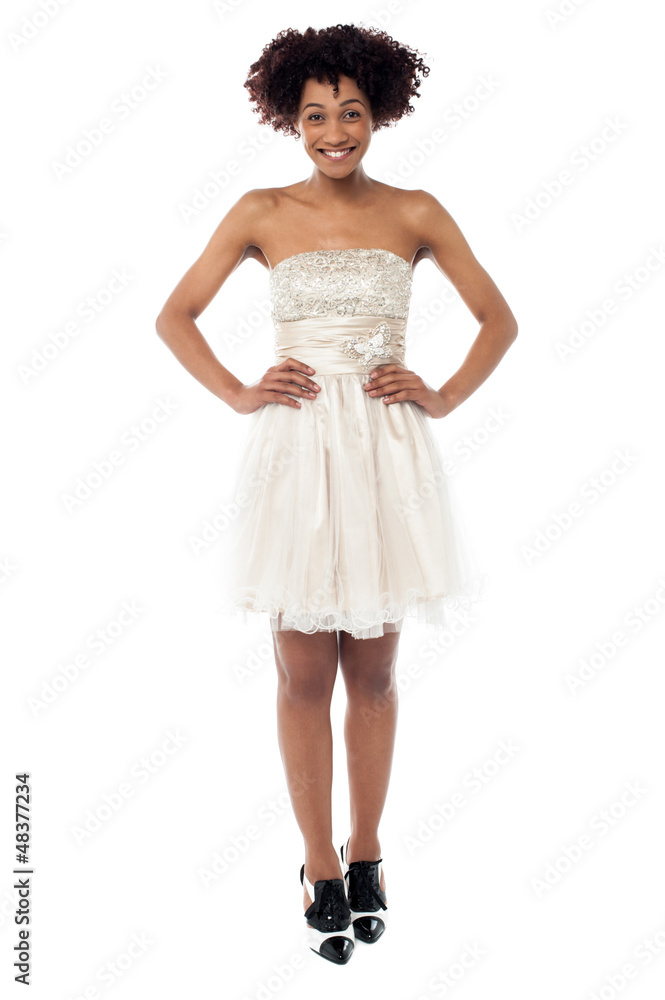 Fashionable young woman in corset dress