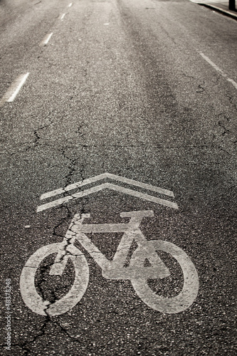 Bicycle Sign Painted on Street