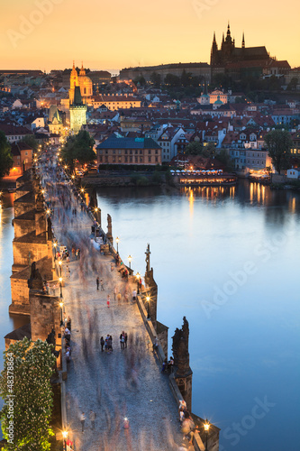 Stampa su tela View of Vltava river with Charles bridge in Prague, Czech republ