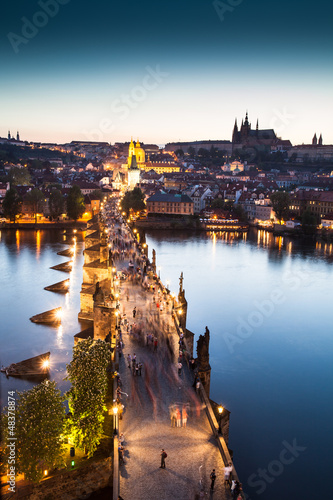 Obraz na plátne View of Vltava river with Charles bridge in Prague