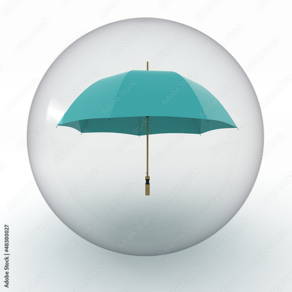 lady umbrella in transparent sphere  on white