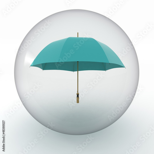 lady umbrella in transparent sphere  on white