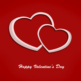 Valentine card with two hearts on red background. Illustration