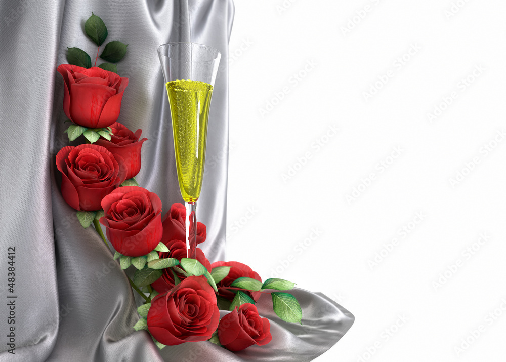 isolate holiday background with roses, glass and fabric isolate holiday background with roses, glass and fabric