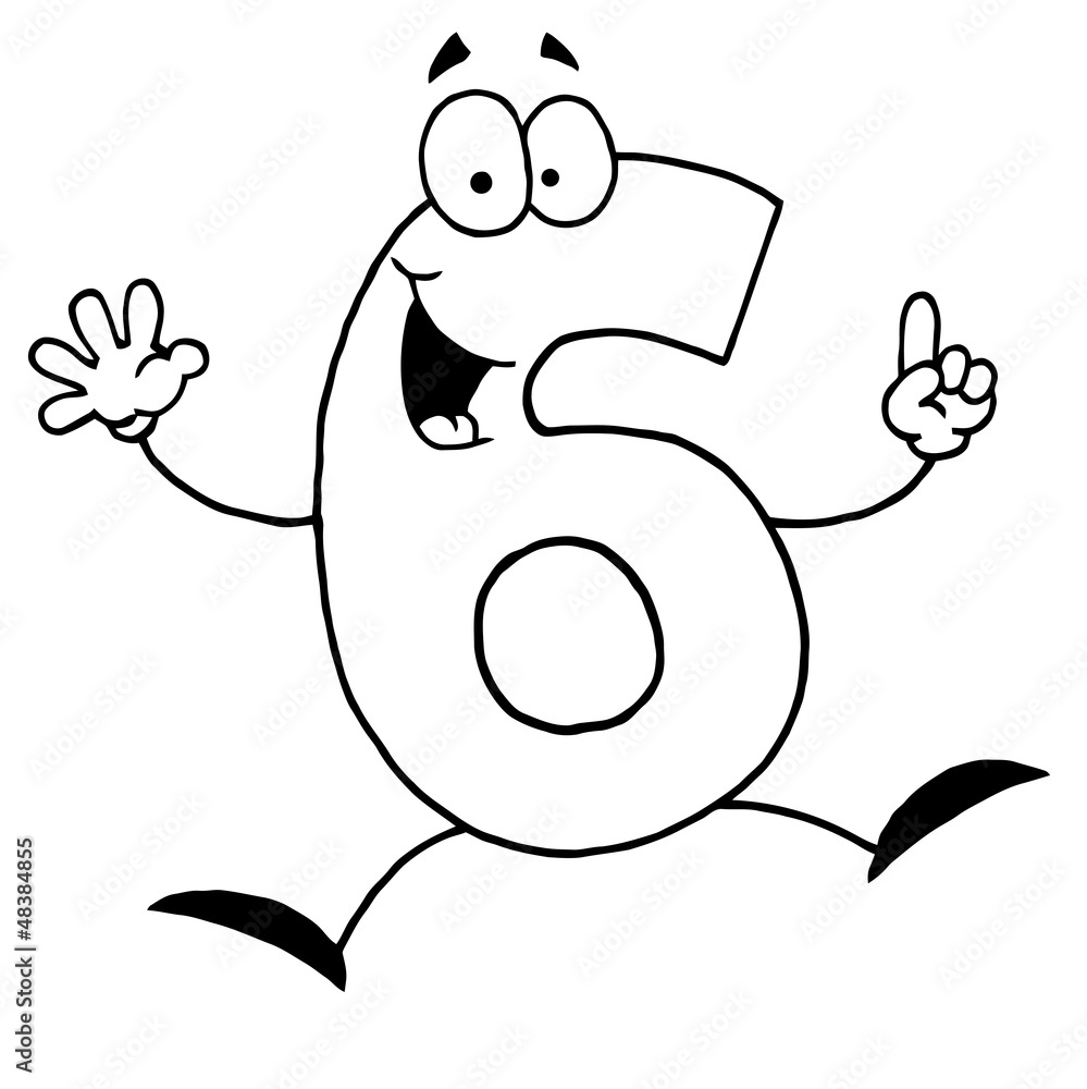 Outlined Funny Cartoon Numbers-6 Outlined Funny Cartoon Numbers-6