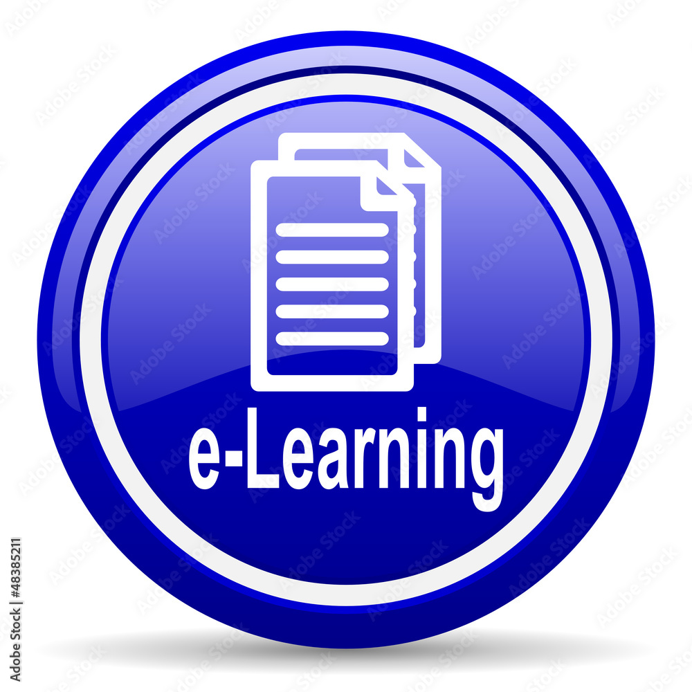e-learning blue glossy icon on white background e-learning blue glossy icon on white background