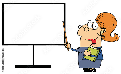 Female Teacher Pointing To A Blank Board