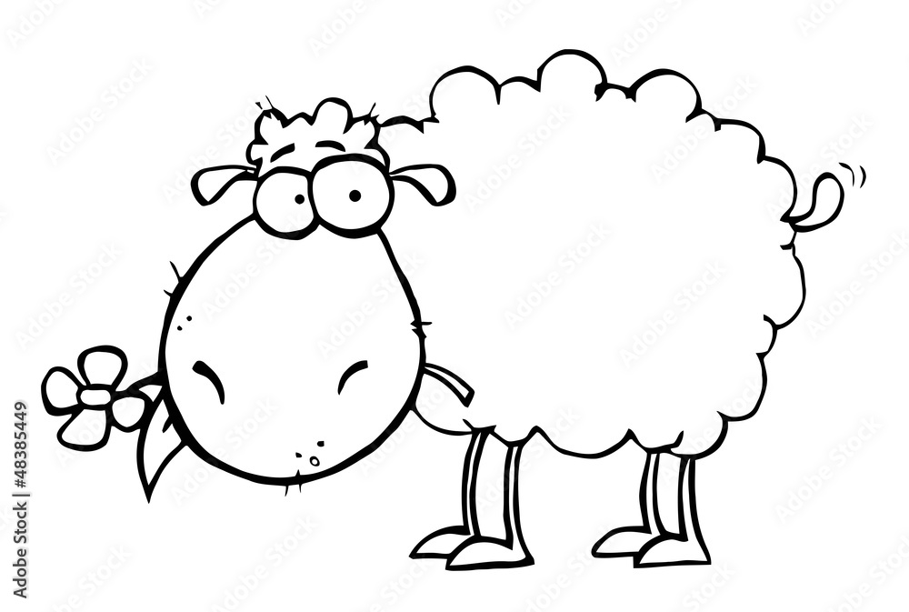 Outlined Sheep Carrying A Flower In Its Mouth Outlined Sheep Carrying A Flower In Its Mouth