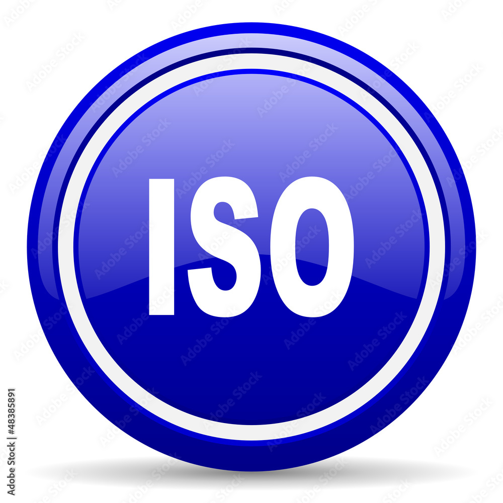 iso blue glossy icon on white background iso blue glossy icon on white background
