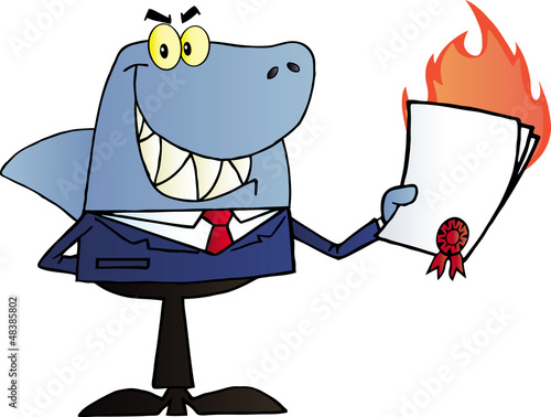 Shark Salesman Holding A Bad Contract In His Hand