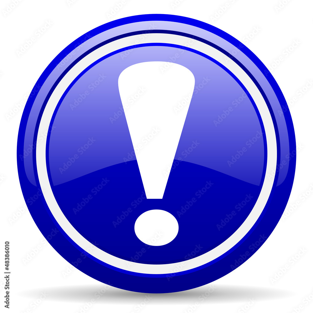exclamation sign blue glossy icon on white background exclamation sign blue glossy icon on white background