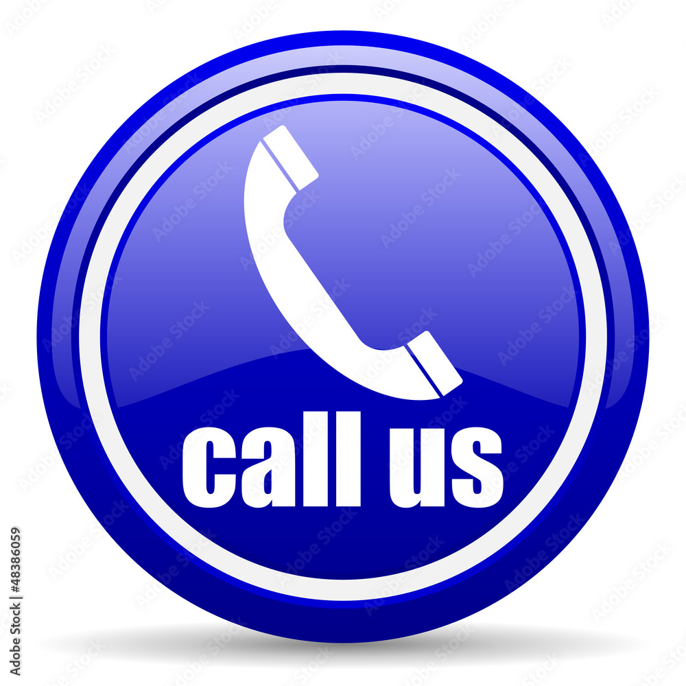 call us blue glossy icon on white background call us blue glossy icon on white background