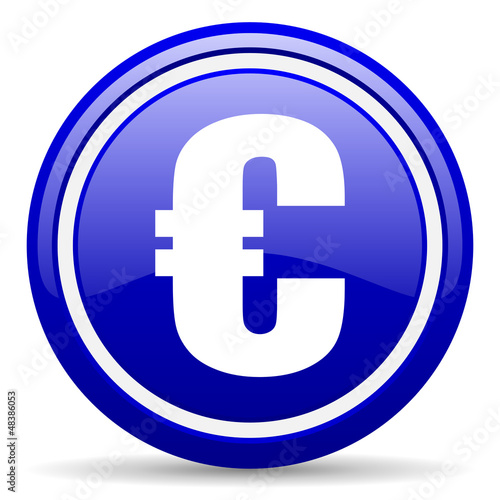 euro blue glossy icon on white background