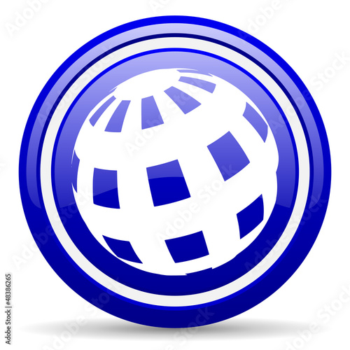 earth blue glossy icon on white background