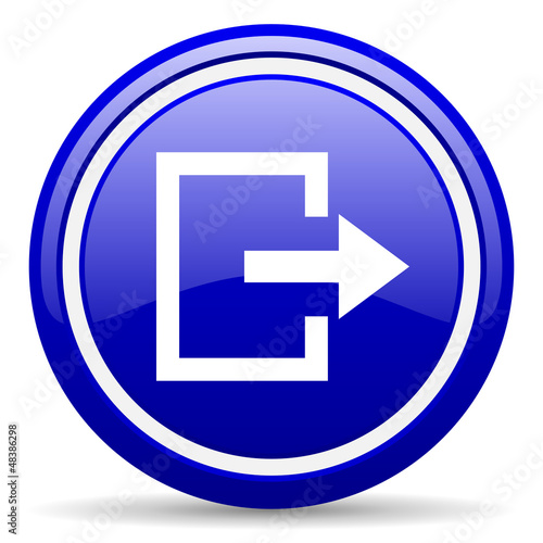 exit blue glossy icon on white background