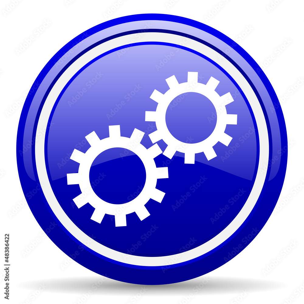gears blue glossy icon on white background gears blue glossy icon on white background