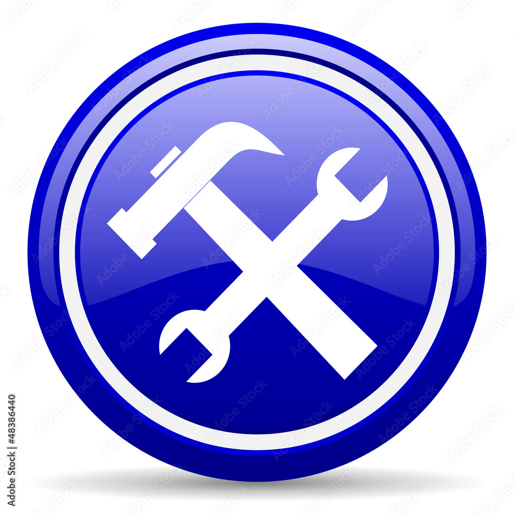 tools blue glossy icon on white background tools blue glossy icon on white background