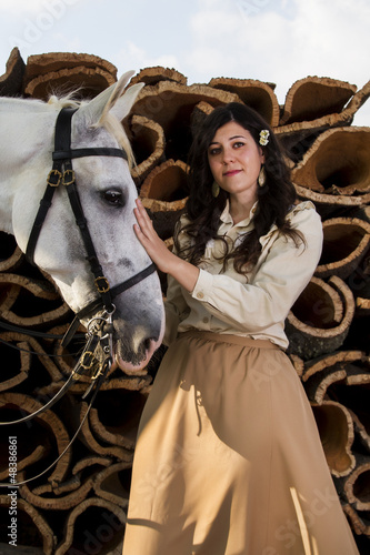 Wallpaper Mural classical girl with a white horse Torontodigital.ca