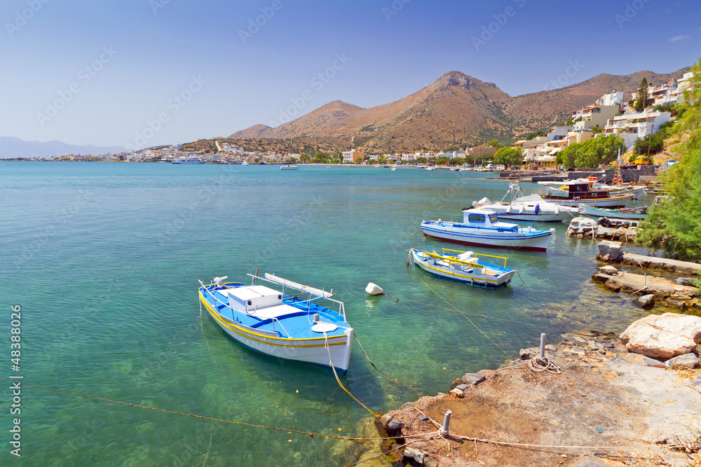 Small fishing boats on the coast of Crete, Greece