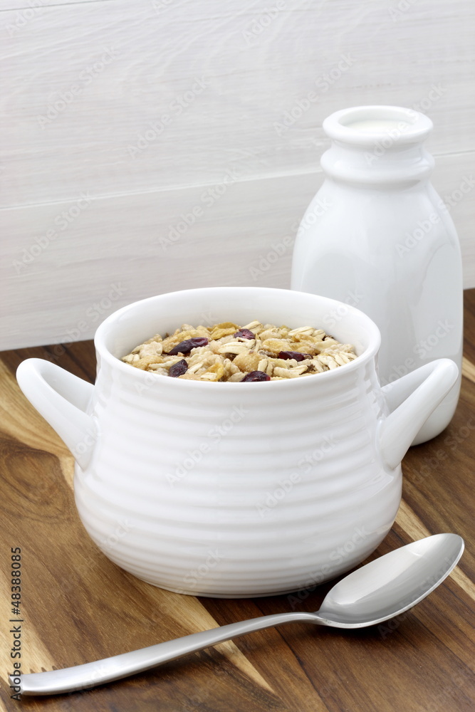 Delicious and healthy muesli with fresh milk Delicious and healthy muesli with fresh milk
