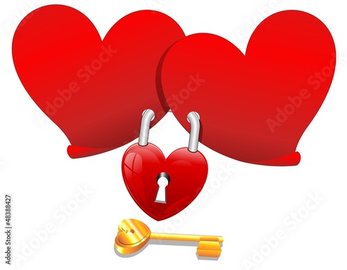 Locked Love Hearts with Padlock-Cuori con Lucchetto-Vector