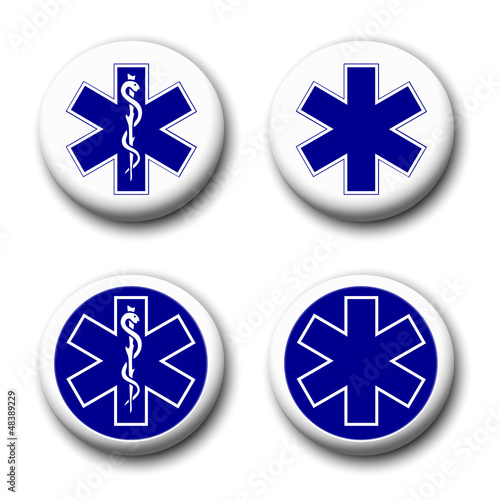Caducée ambulance bleu et blanc.