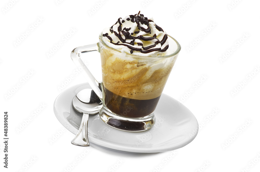 hot coffee with cream and chocolate pieces hot coffee with cream and chocolate pieces