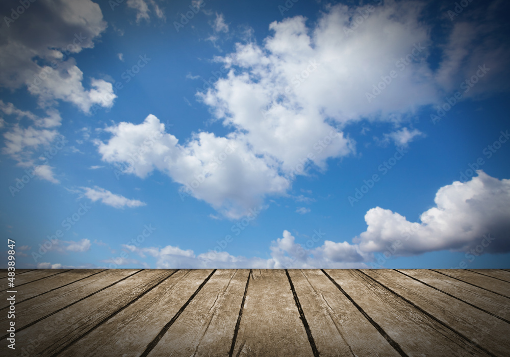 Sky and wood background.