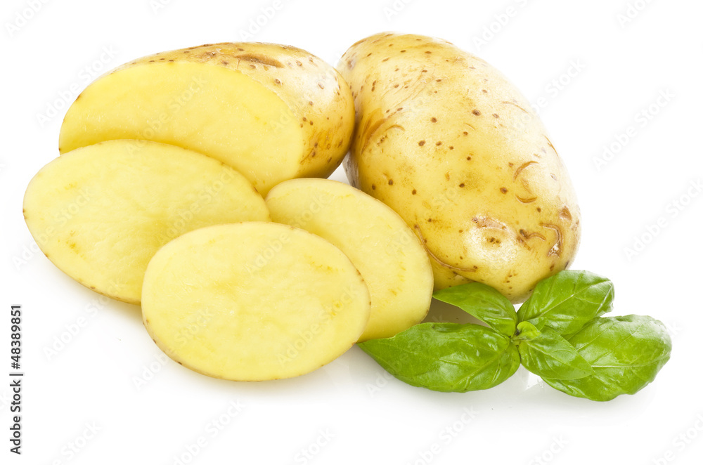 potato sliced  on the white background close up