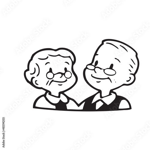 Happy old couple of frame on white background
