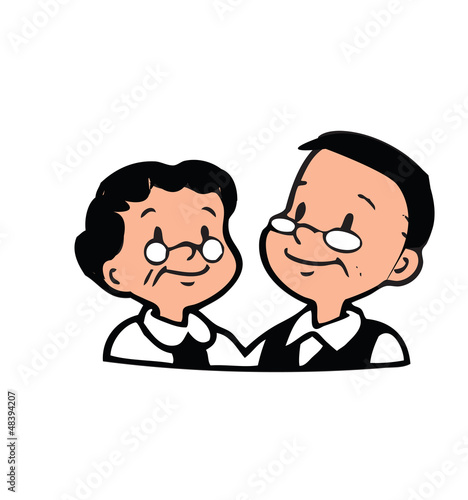 Happy old couple of frame on white background