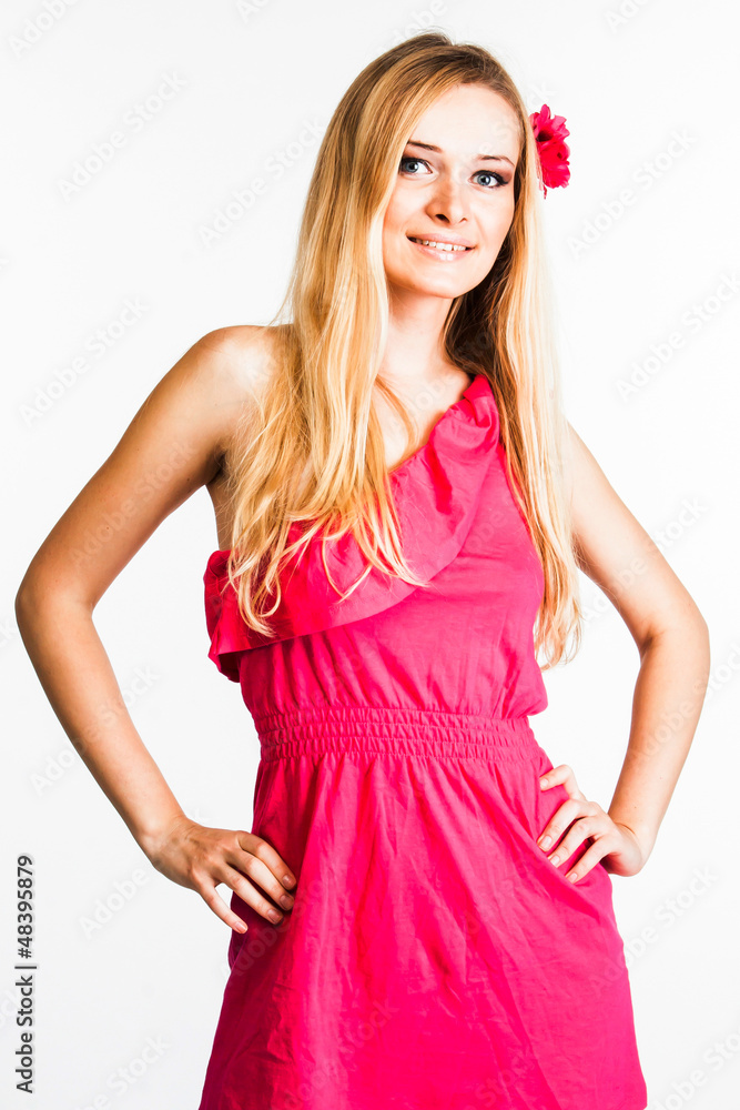 Young and beautiful woman in red dress Young and beautiful woman in red dress