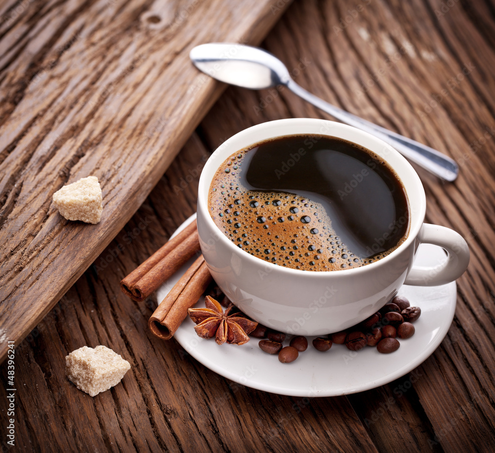 Cup of coffee with brown sugar. Cup of coffee with brown sugar.