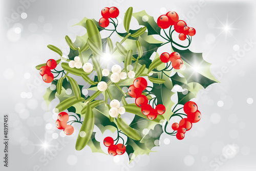 Christmas bouquet of holly and mistletoe