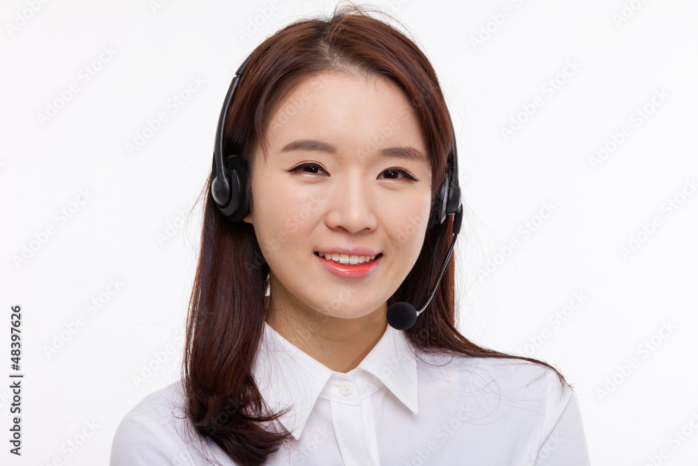 Smiling call center operator business woman show thumbs Smiling call center operator business woman show thumbs