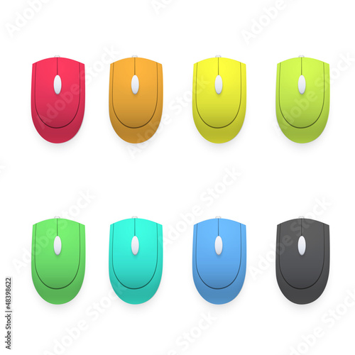 Colorful computer mouses on white background. Vector design. 
