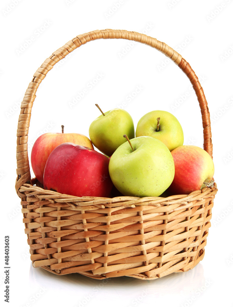 juicy apples in basket, isolated on white juicy apples in basket, isolated on white