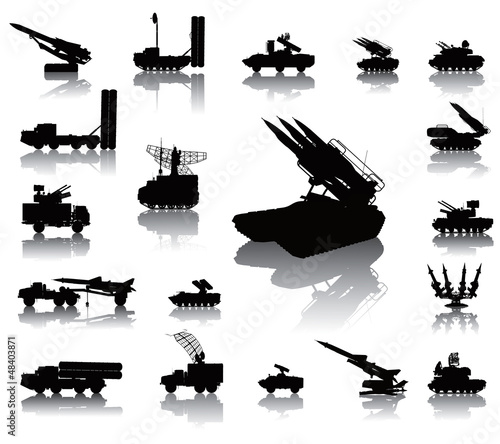 Anti-air warfare detailed silhouettes set photo