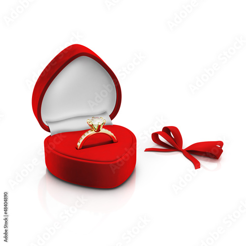 Isolated red ring box with bow on white background © Artem Shcherbakov