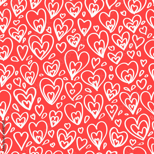 White hearts on red seamles...