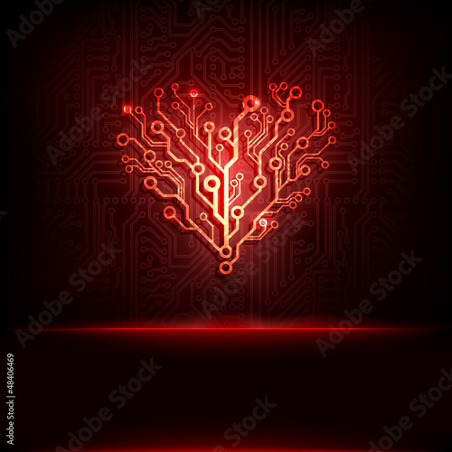 Vector circuit board background with heart.