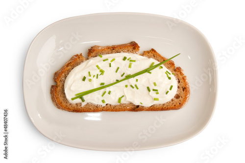 Dark bred with cheese and chives top view